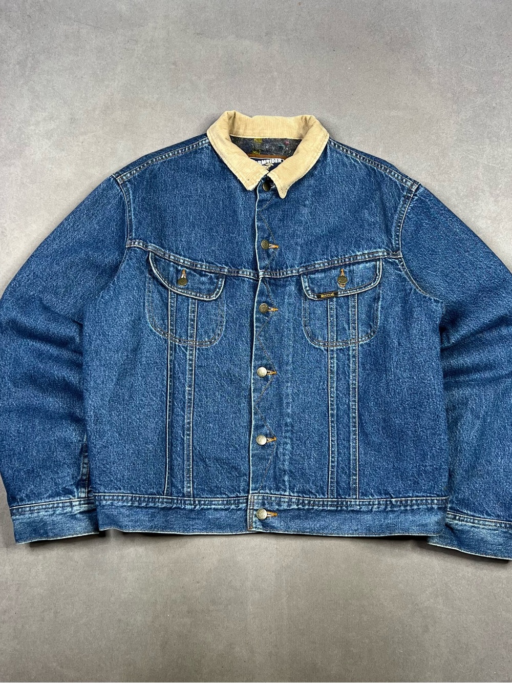 Vintage Blue Denim Jacket with Cream Corduroy Collar